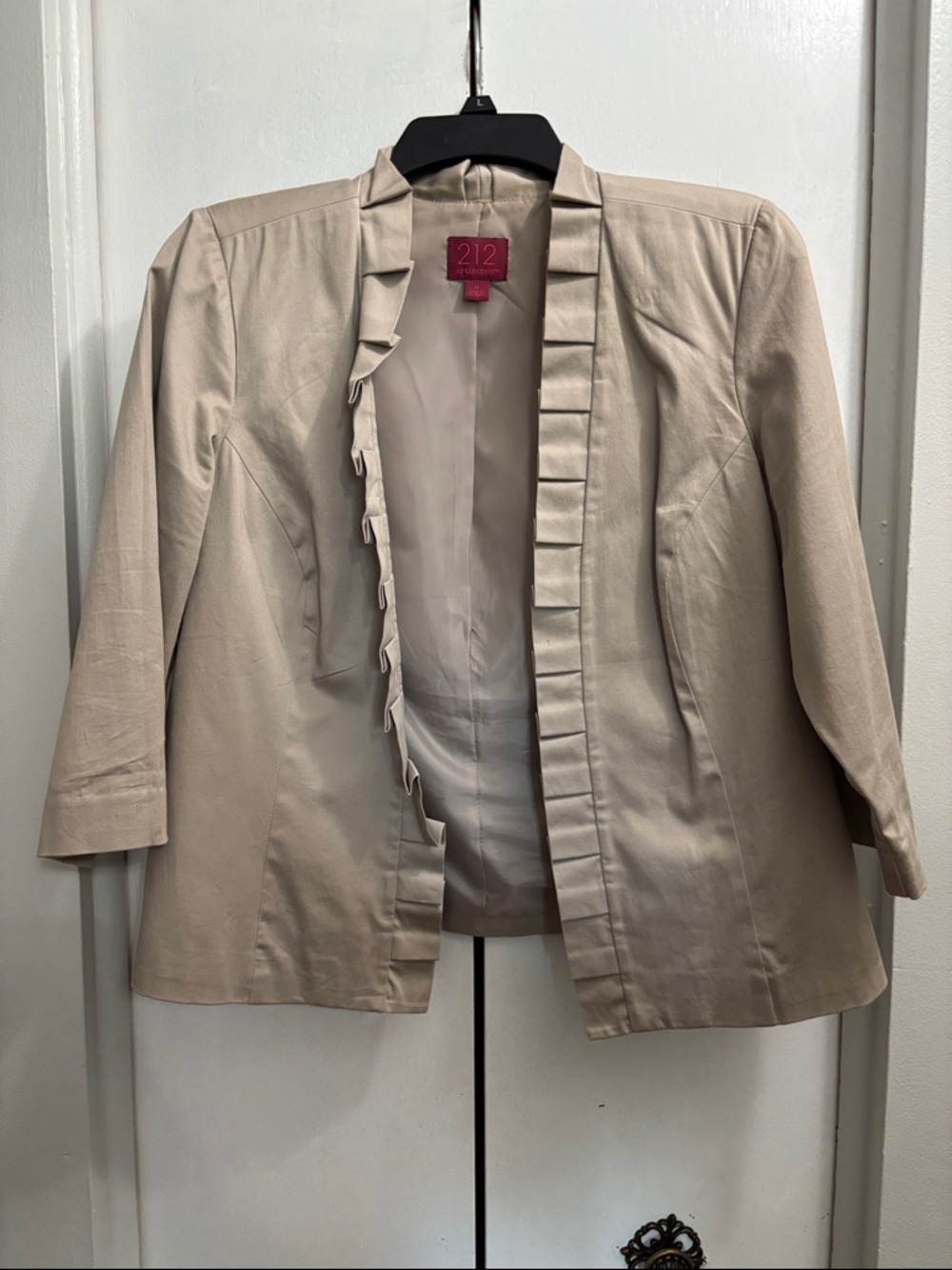 212 Collection Women's Beige Open-Front Ruffle-Trim Blazer